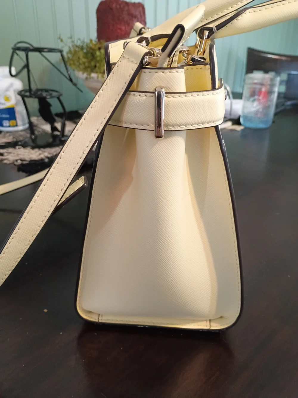 Kate Spade Staci Medium Satchel in a light yellow colorway.